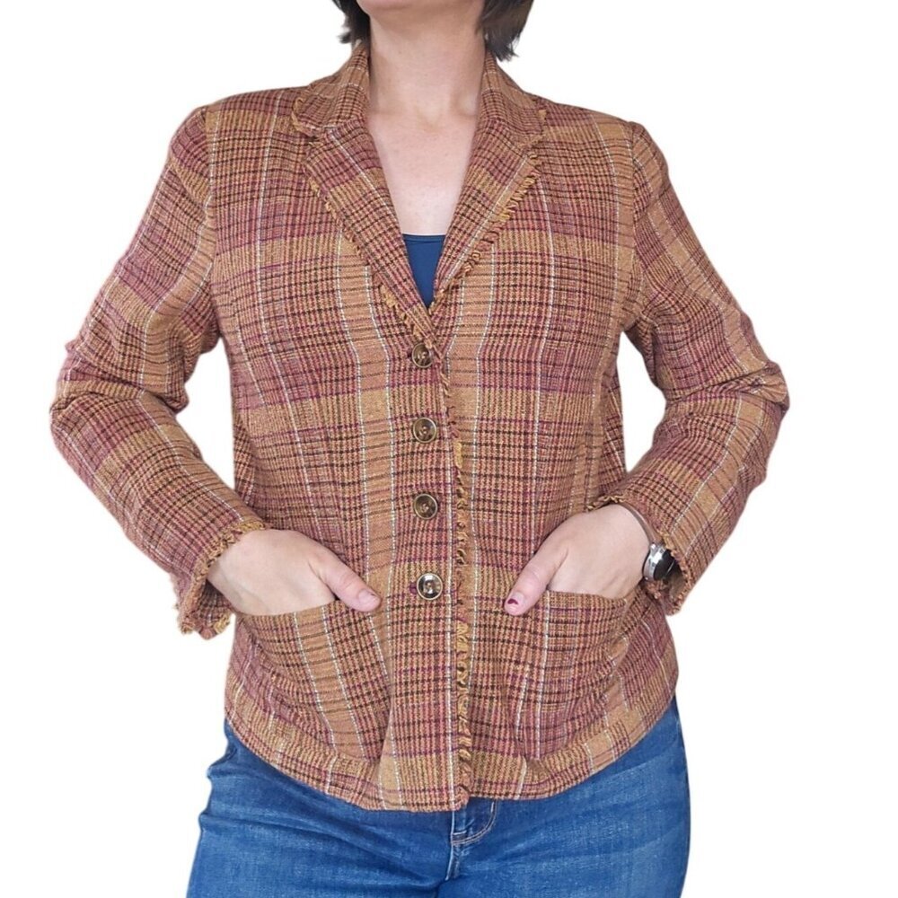 Vintage y2k Coldwater Creek Brown Plaid Blazer Preppy Coquette Women's Size 16